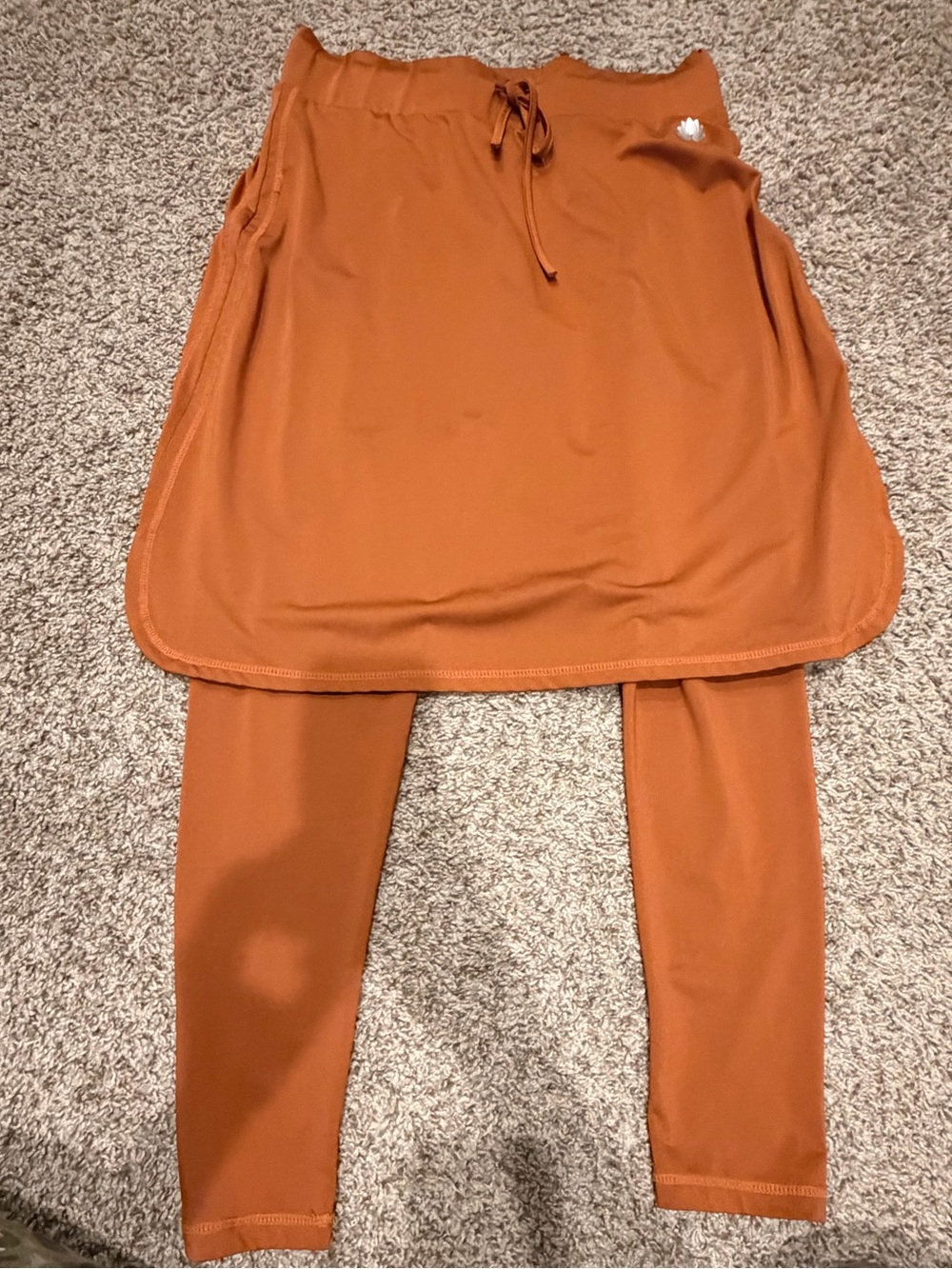 Women’s Midi Skirted Leggings in Rust Orange with Drawstring Waist